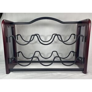 Vintage Wooden And Black Metal Wine Rack eleplant Stand 6 Bottle Capacity